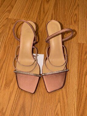 H&M Rhinestone Strappy Heels Rose Gold Metallic Size 8 / 39 NWT